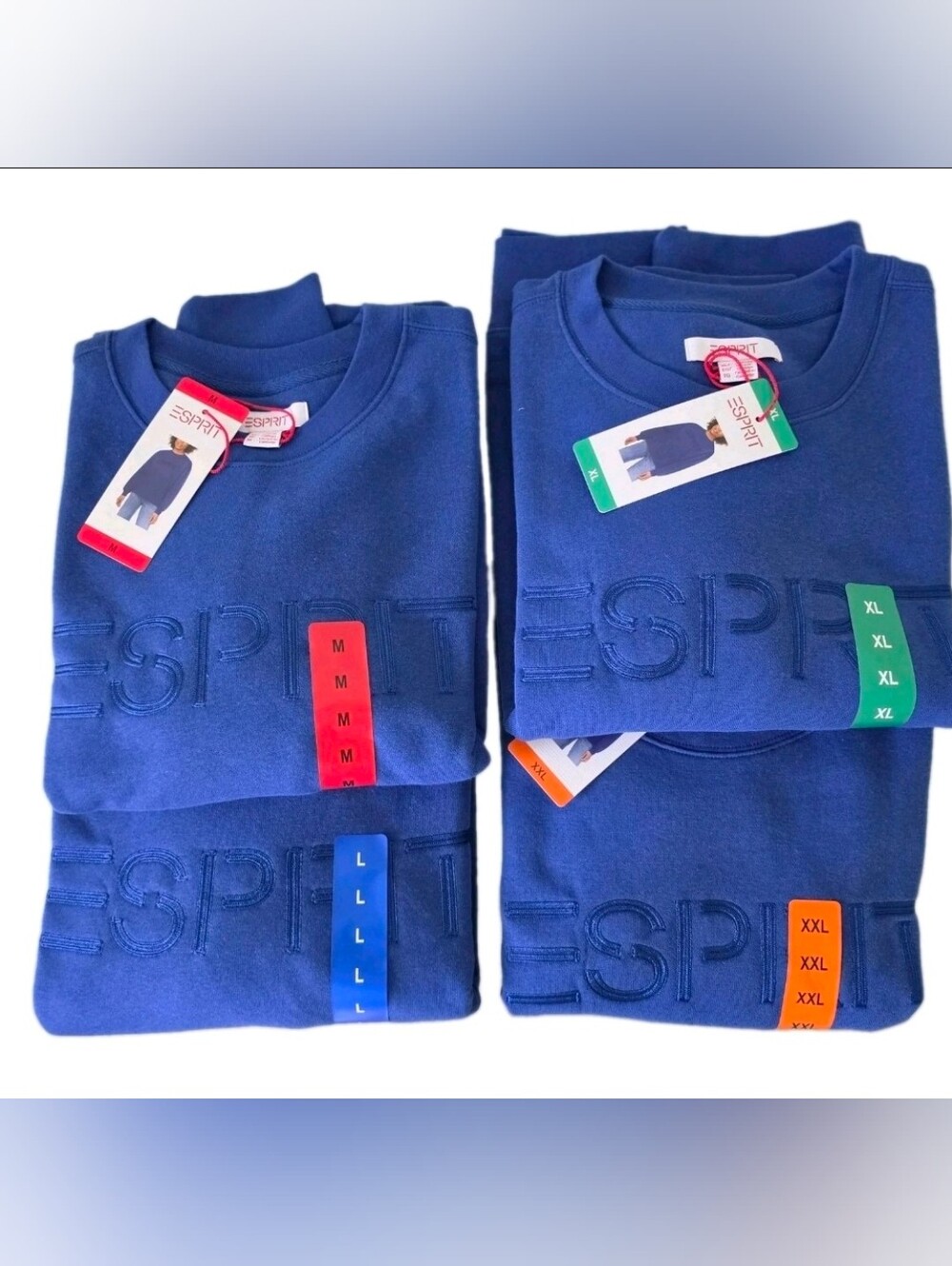 Retro 80s Esprit Blue Crewneck Fleece Sweatshirt Blue Logo  NWT XS S M L XL XXL